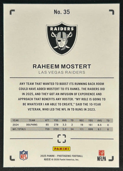 Raheem Mostert 2025 PhotoGenic Raiders Sports Trading Cards