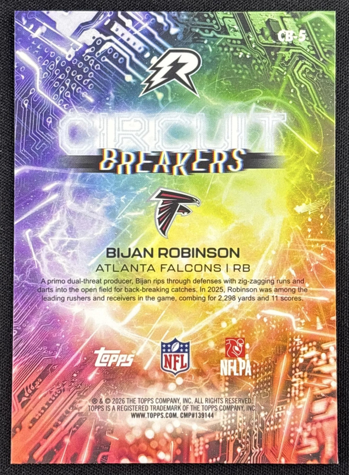 Bijan Robinson 2025 Topps Resurgence Circuit Breakers Aqua Surge Refractor /250 Falcons