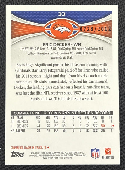 Eric Decker 2012 Topps Gold /2012 Broncos
