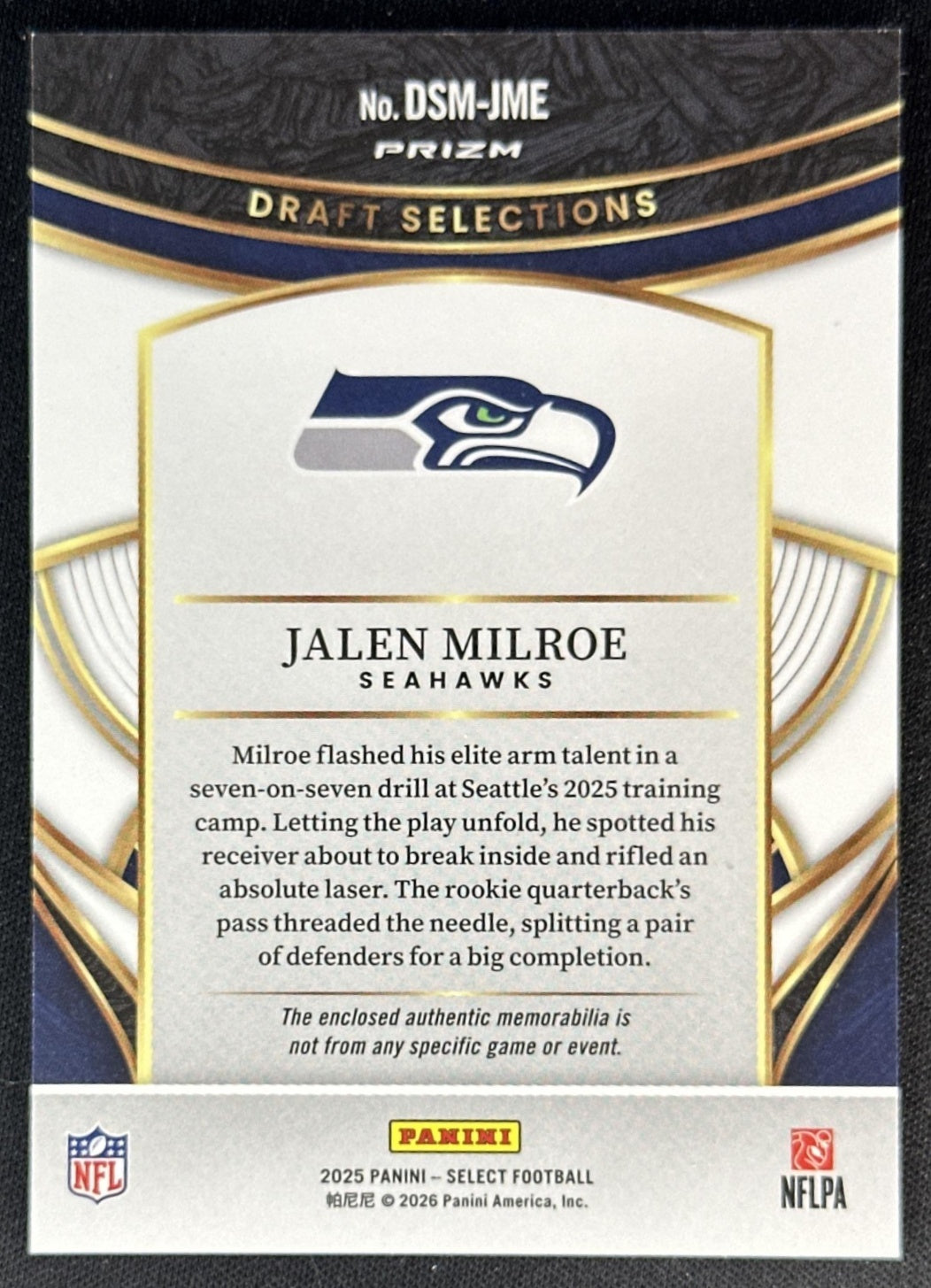 Jalen Milroe 2025 Panini Select Draft Selections Memorabilia Red Prizm Seahawks Sports Trading Cards