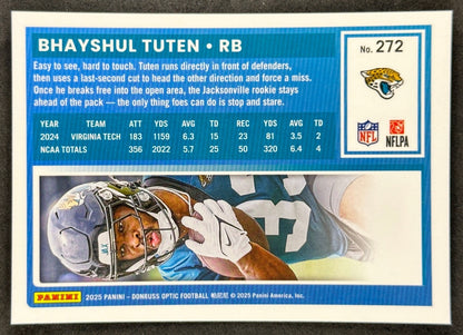 Bhayshul Tuten 2025 Donruss Optic Rated Rookie Jaguars Sports Trading Card