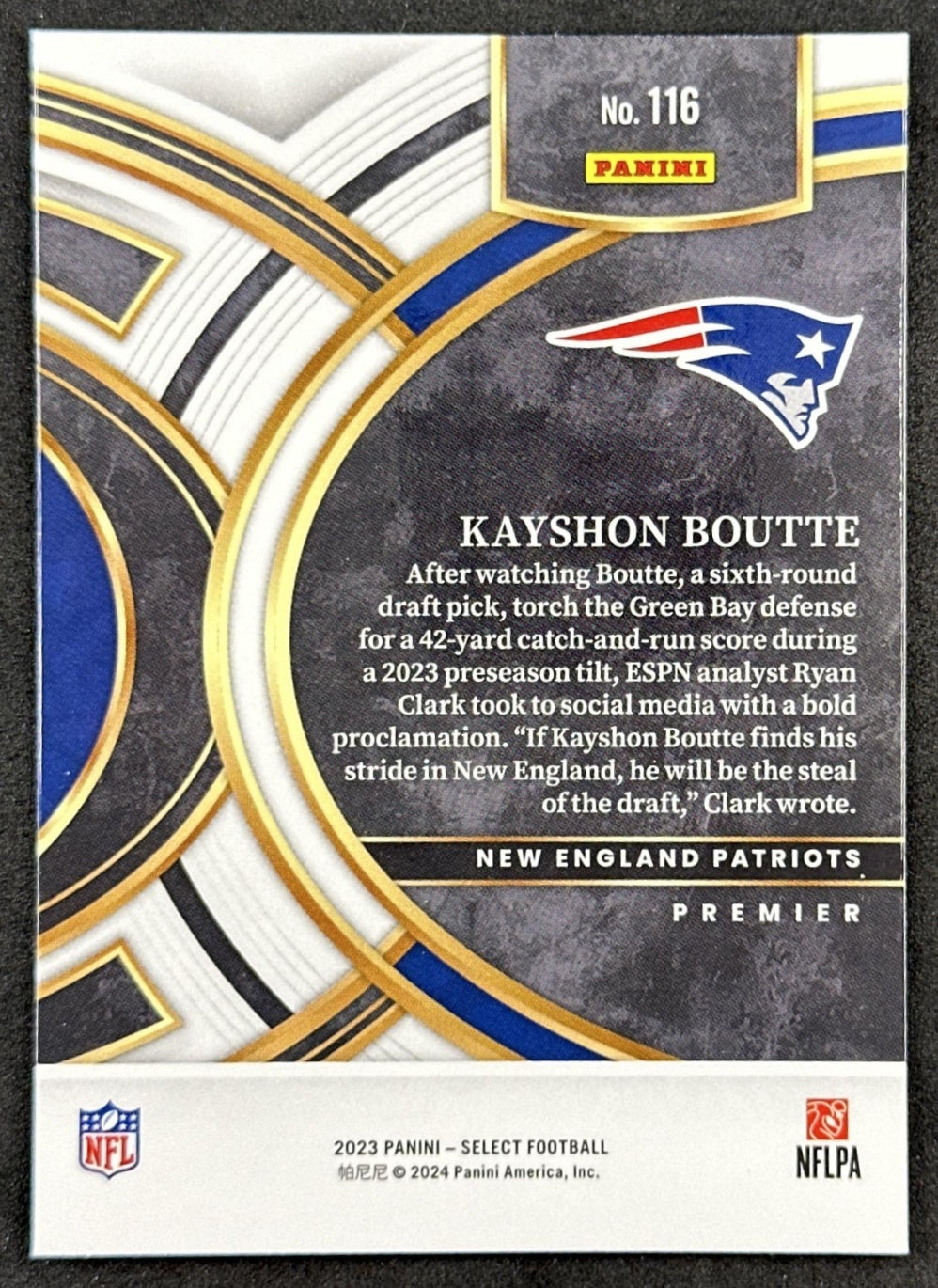 Kayshon Boutte 2023 Panini Select Patriots Back