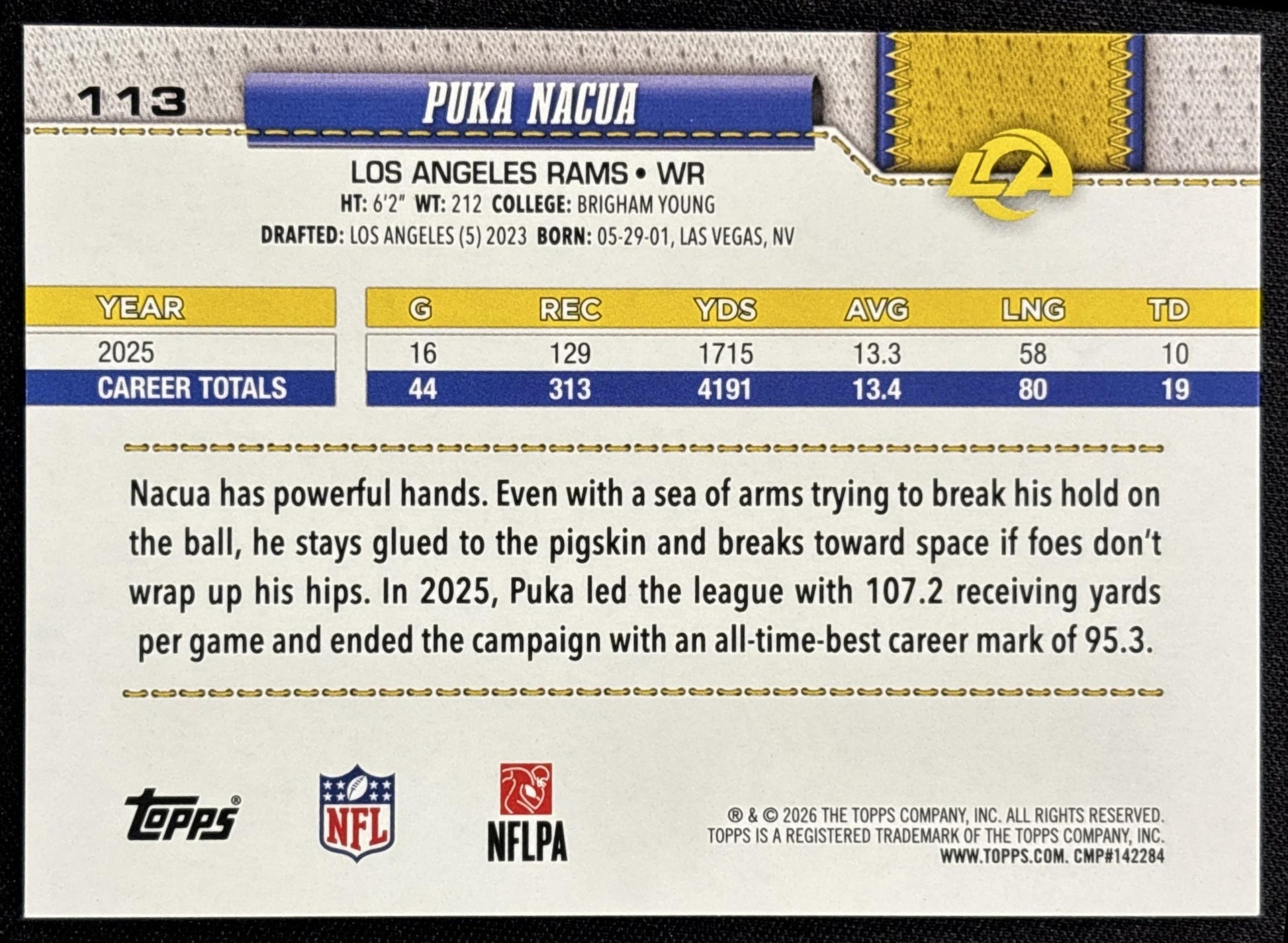 Puka Nacua 2026 Topps Football Leather Foil Rams