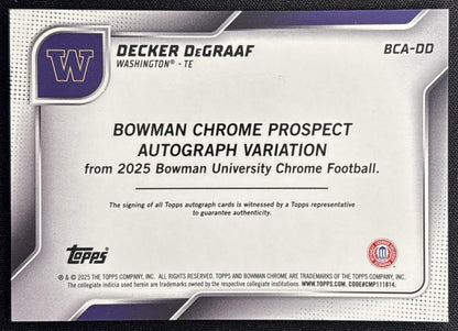 Decker DeGraaf 2025 Bowman Chrome University Prospect Auto Huskies back
