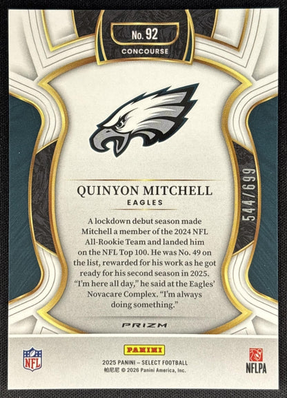Quinyon Mitchell 2025 Panini Select Concourse Purple Prizm Shock /699 Eagles Sports Trading Cards