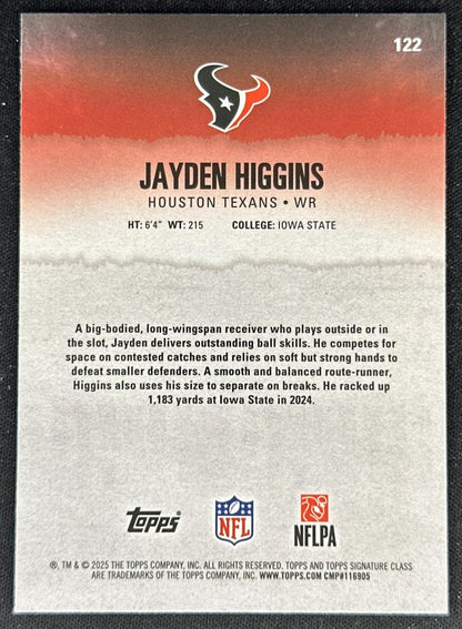 Jayden Higgins 2025 Topps Signature Class Chrome Rookie Texans back