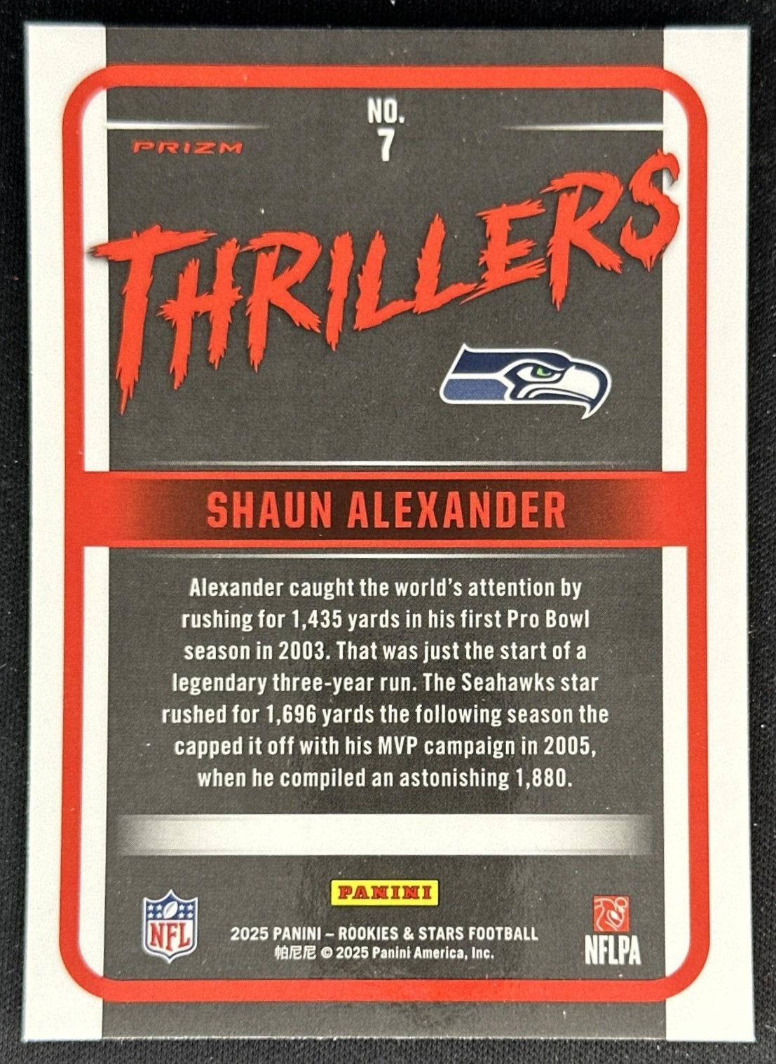 Shaun Alexander 2025 Panini Rookies & Stars Thrillers Red Plaid Seahawks back