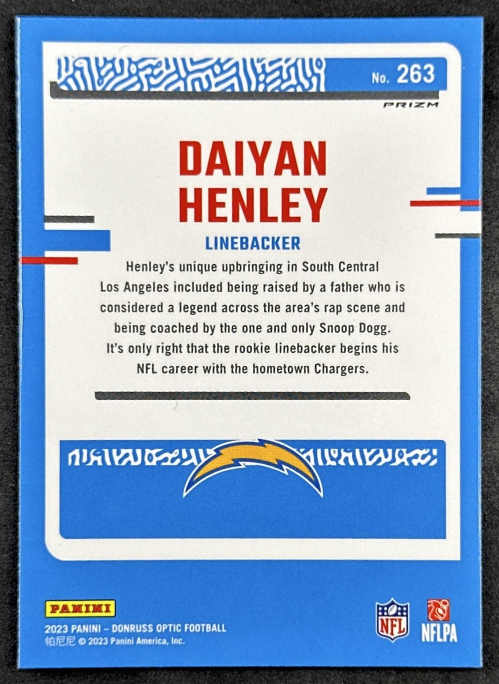 Daiyan Henley 2023 Panini Donruss Optic Blue Scope Prizm Chargers Back