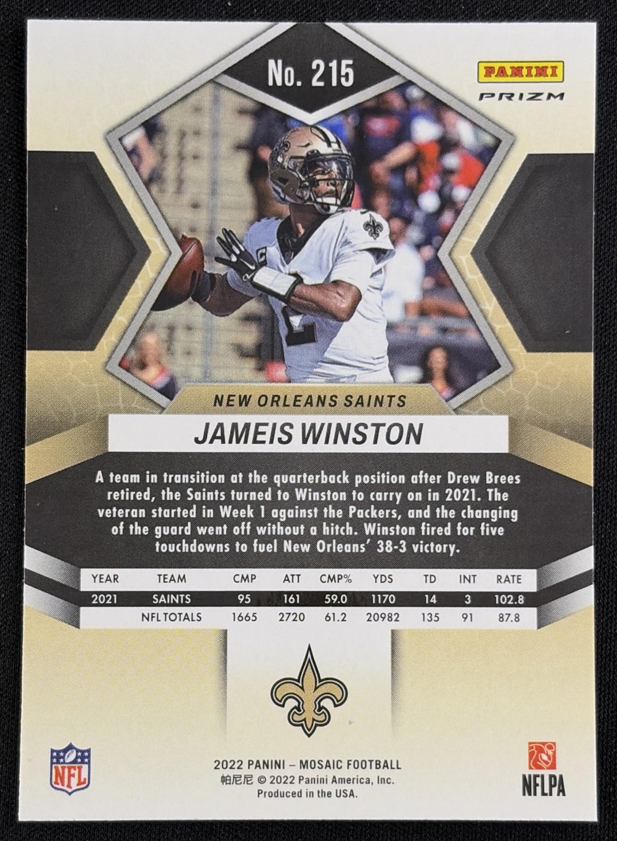 Jameis Winston 2022 Panini Mosaic Sparkle Red Saints Sports Trading Card