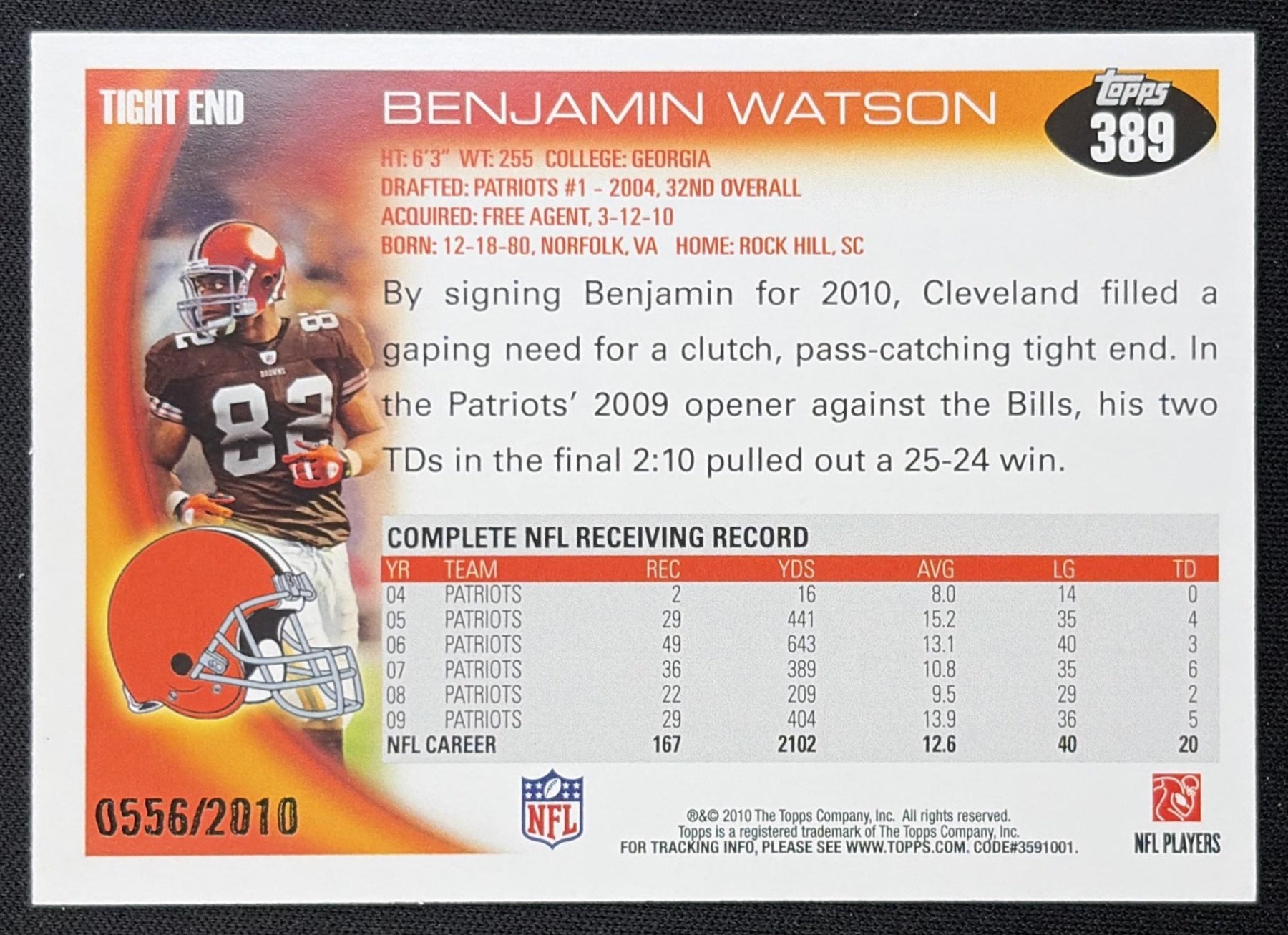 Ben Watson 2010 Topps Gold /2010 Browns