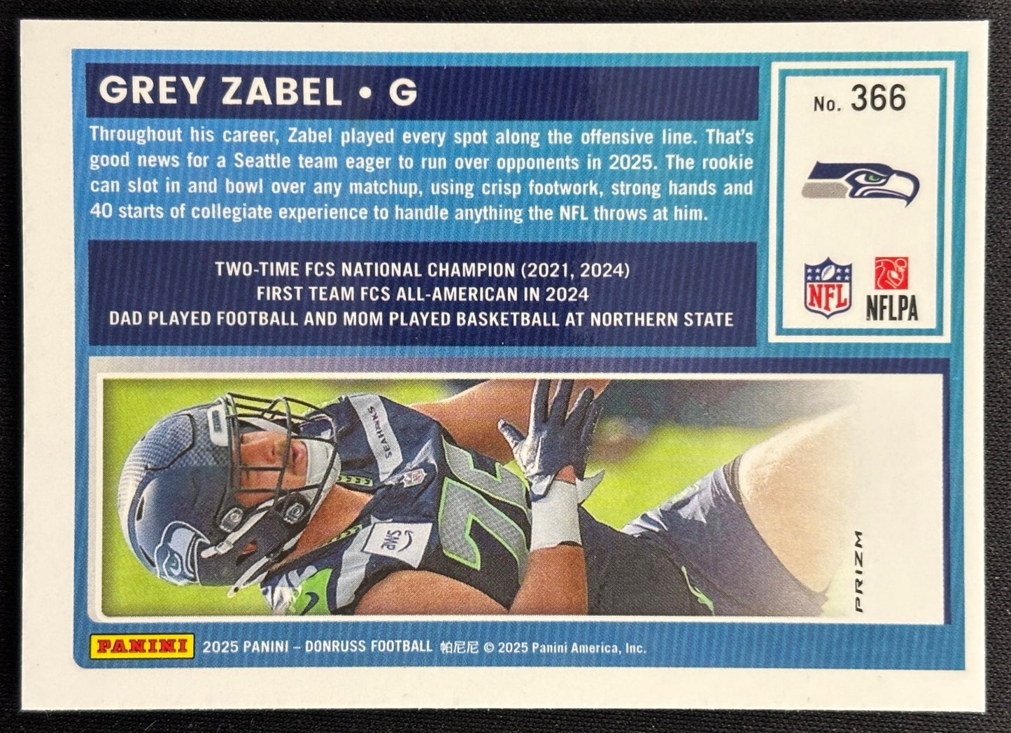 Grey Zabel 2025 Donruss Optic Rated Rookie Preview Pink Seahawks Sports Trading Card
