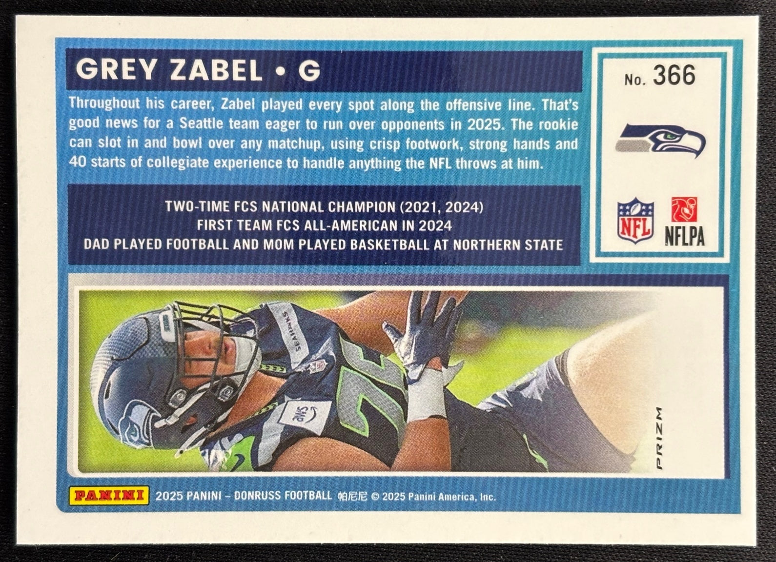 Grey Zabel 2025 Donruss Optic Rated Rookie Preview Pink Seahawks Sports Trading Card
