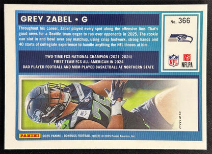 Grey Zabel 2025 Donruss Optic Rated Rookie Preview Pink Seahawks Sports Trading Card