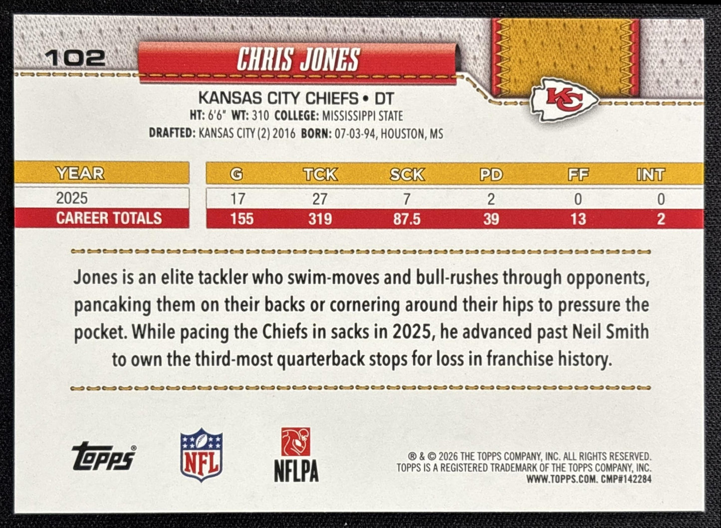 Chris Jones 2026 Topps Football Leather Foil Chiefs