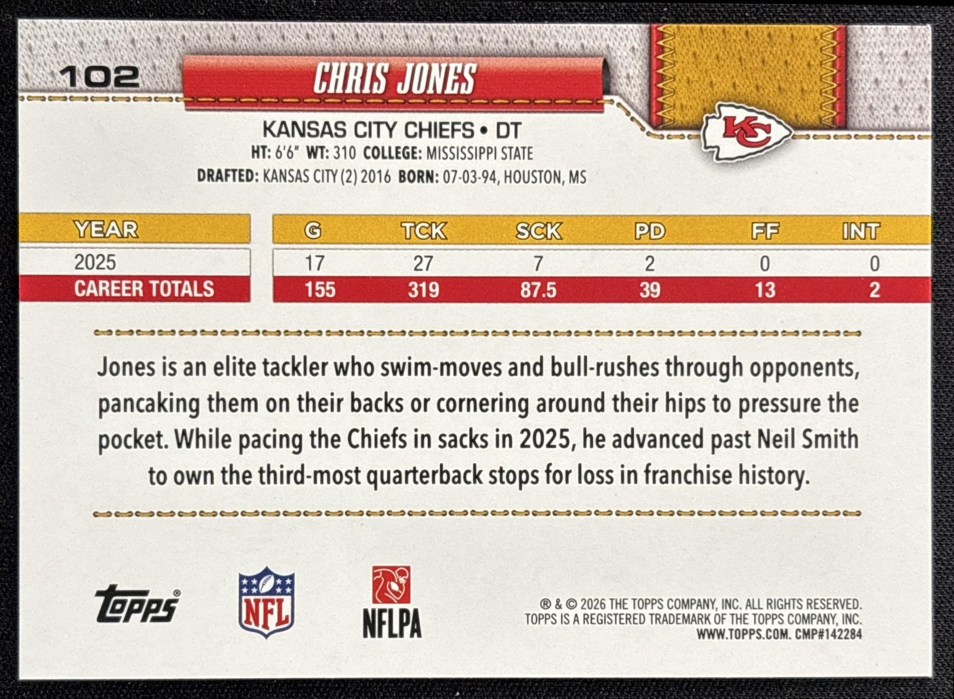 Chris Jones 2026 Topps Football Leather Foil Chiefs