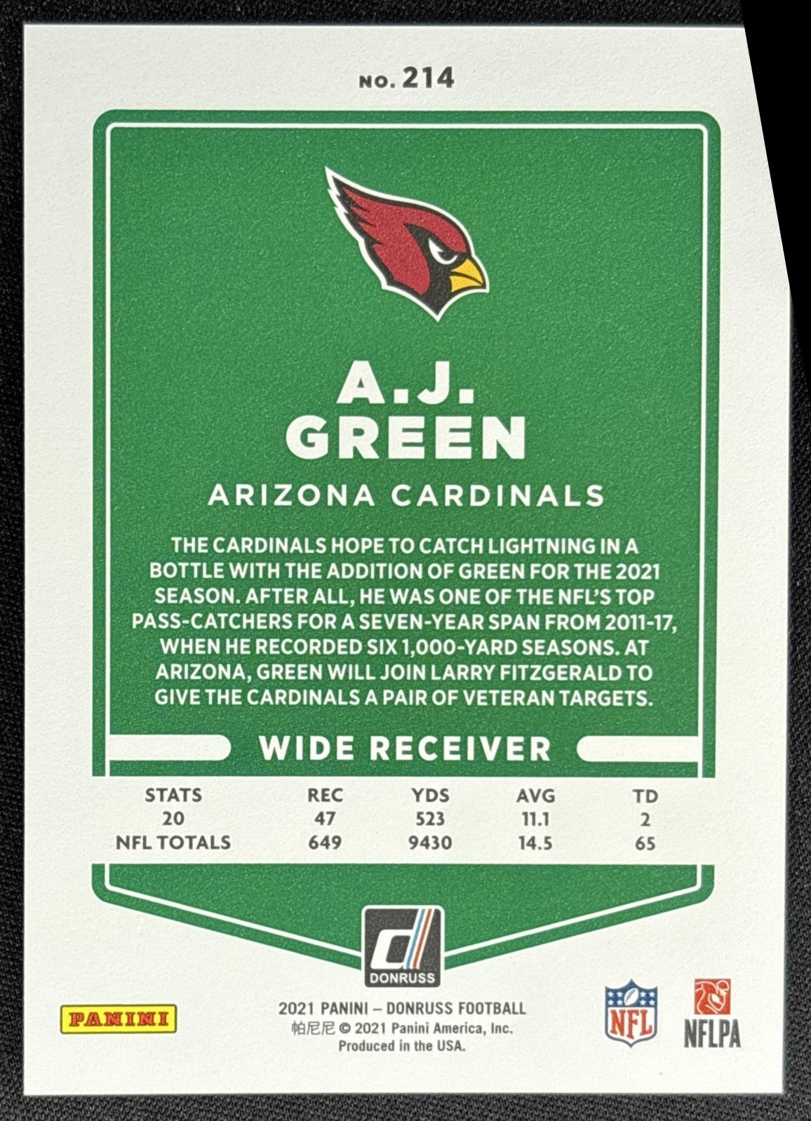 A.J. Green 2021 Panini Donruss Press Proof Premium Cardinals