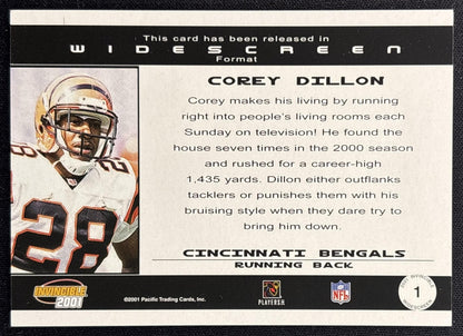 Corey Dillon 2001 Pacific Invincible Widescreen /2500 Bengals back