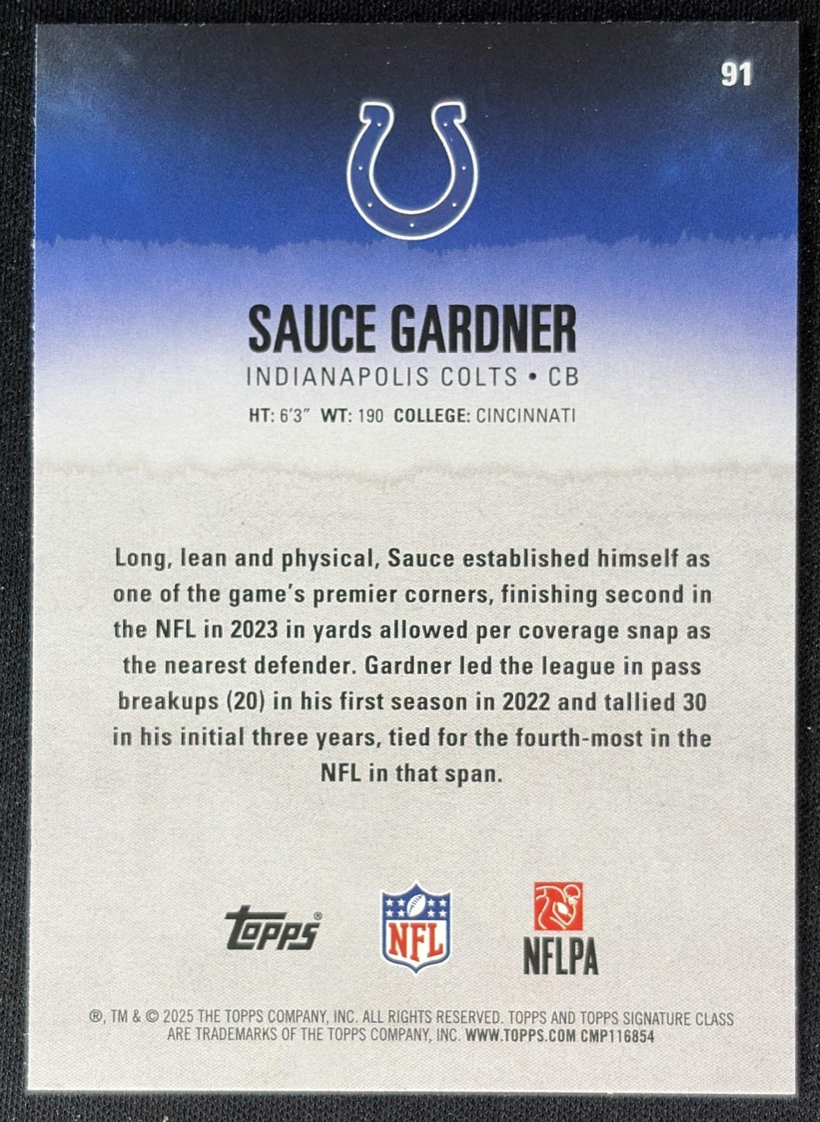Sauce Gardner 2025 Topps Signature Class Veteran Red & Black Foil Colts Sports Trading Cards