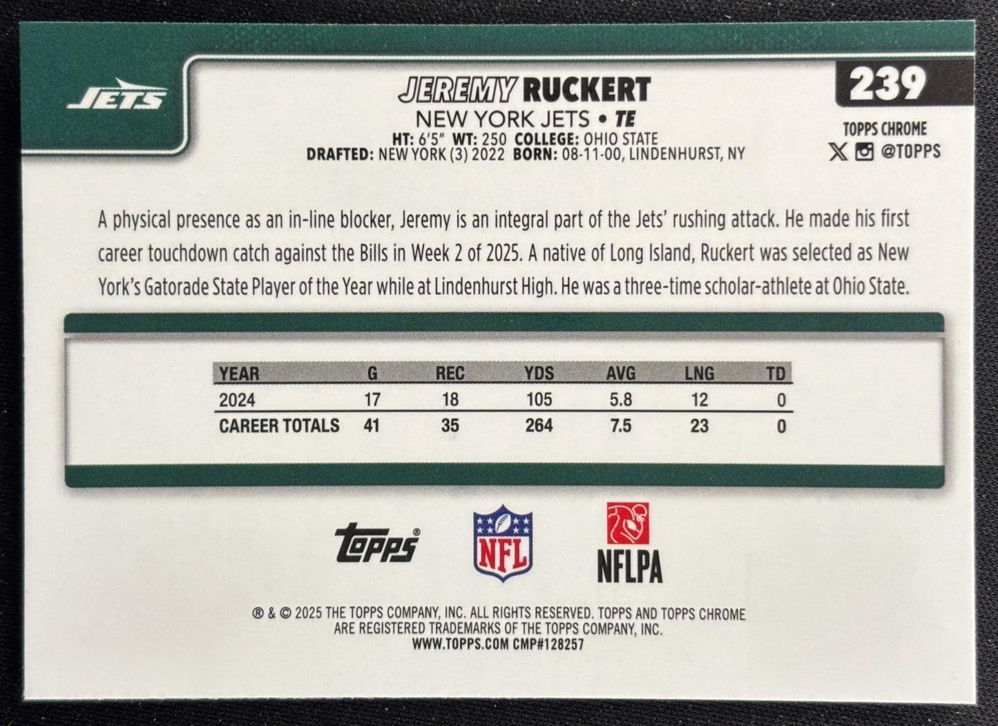 Jeremy Ruckert 2025 Topps Chrome RayWave Refractor Jets Sports Trading Cards