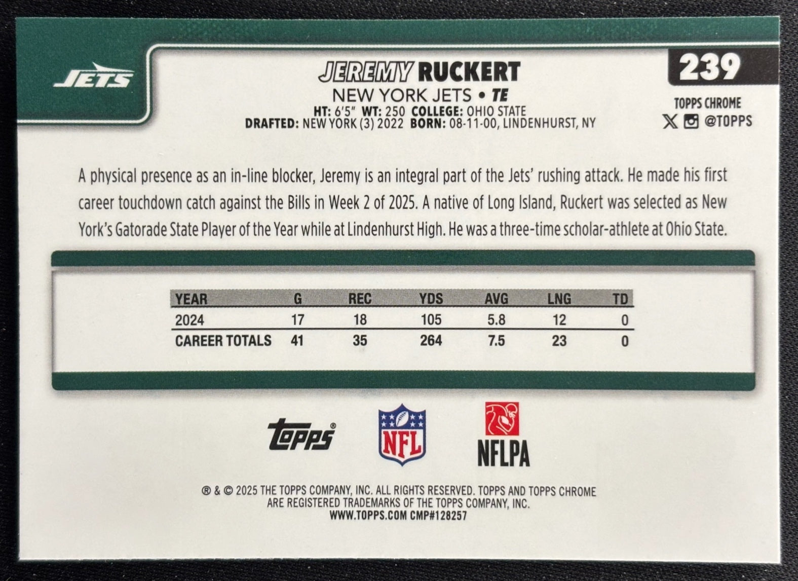Jeremy Ruckert 2025 Topps Chrome RayWave Refractor Jets Sports Trading Cards