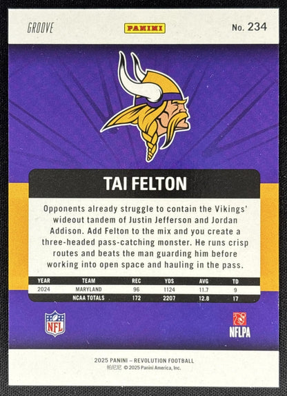 Tai Felton 2025 Panini Revolution Rookies Groove Vikings Sports Trading Cards