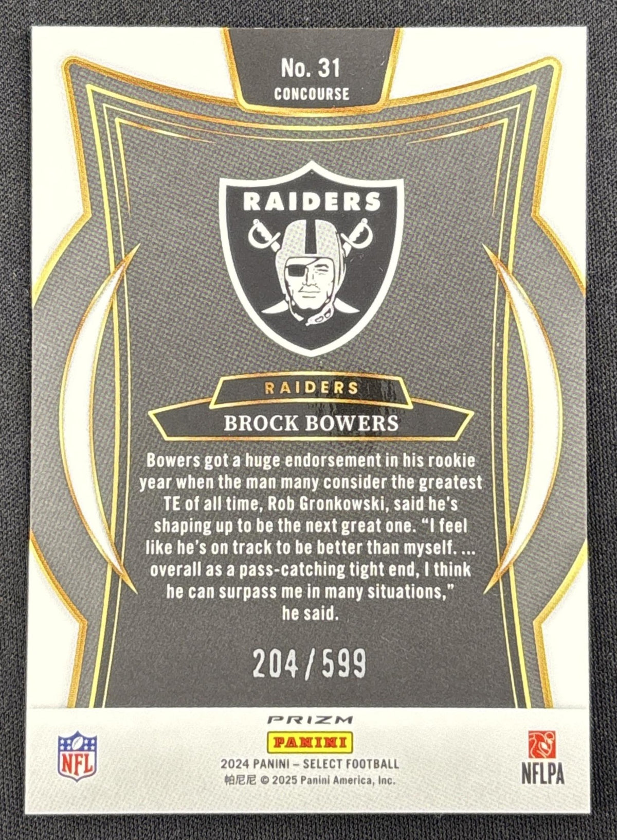 Brock Bowers 2024 Panini Select Concourse Neon Green Prizm Shock /599 Raiders