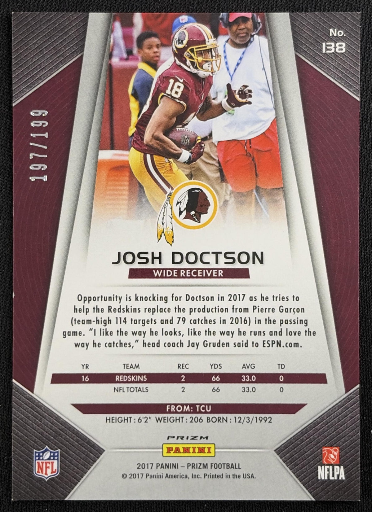 Josh Doctson 2017 Panini Prizm Light Blue /199 Redskins