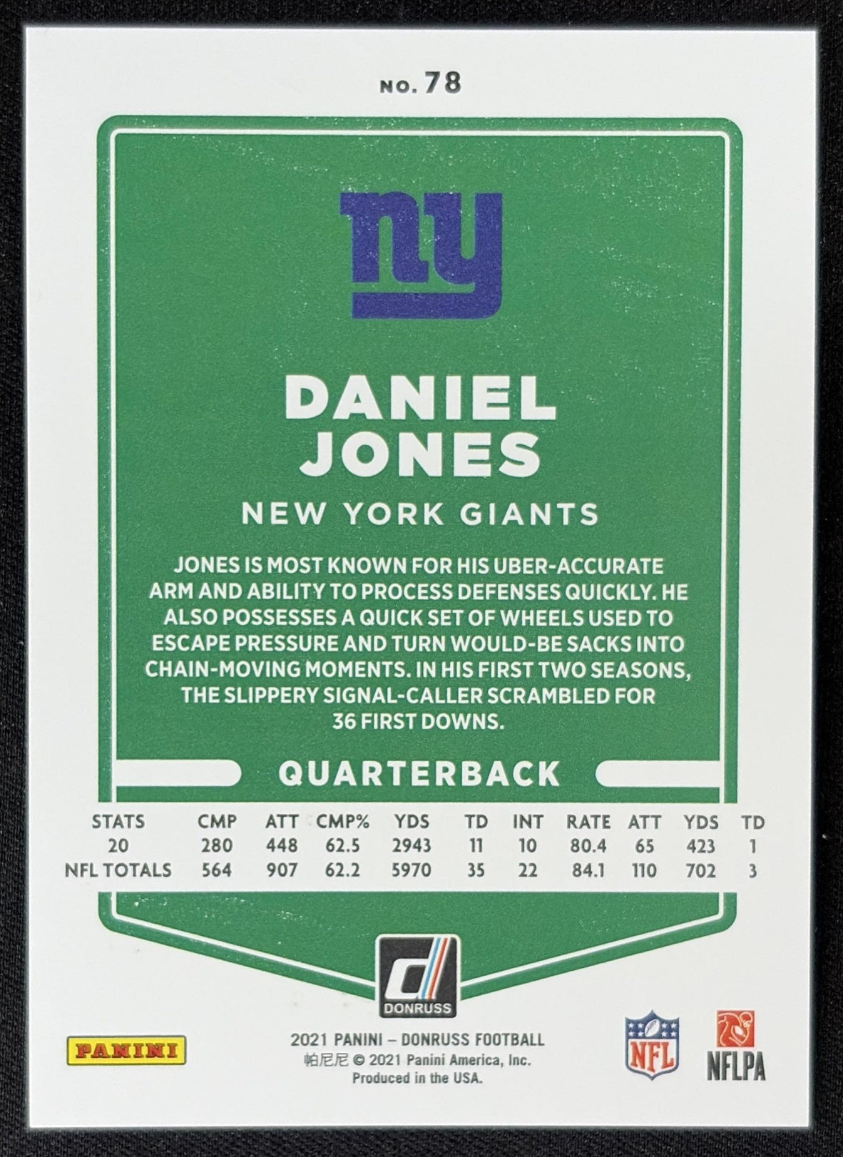 Daniel Jones 2021 Panini Donruss Press Proof Premium Giants - New York Giants