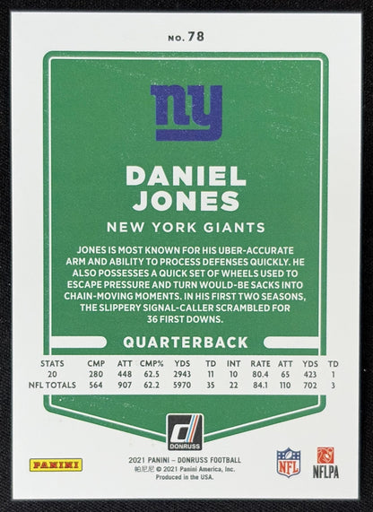 Daniel Jones 2021 Panini Donruss Press Proof Premium Giants - New York Giants