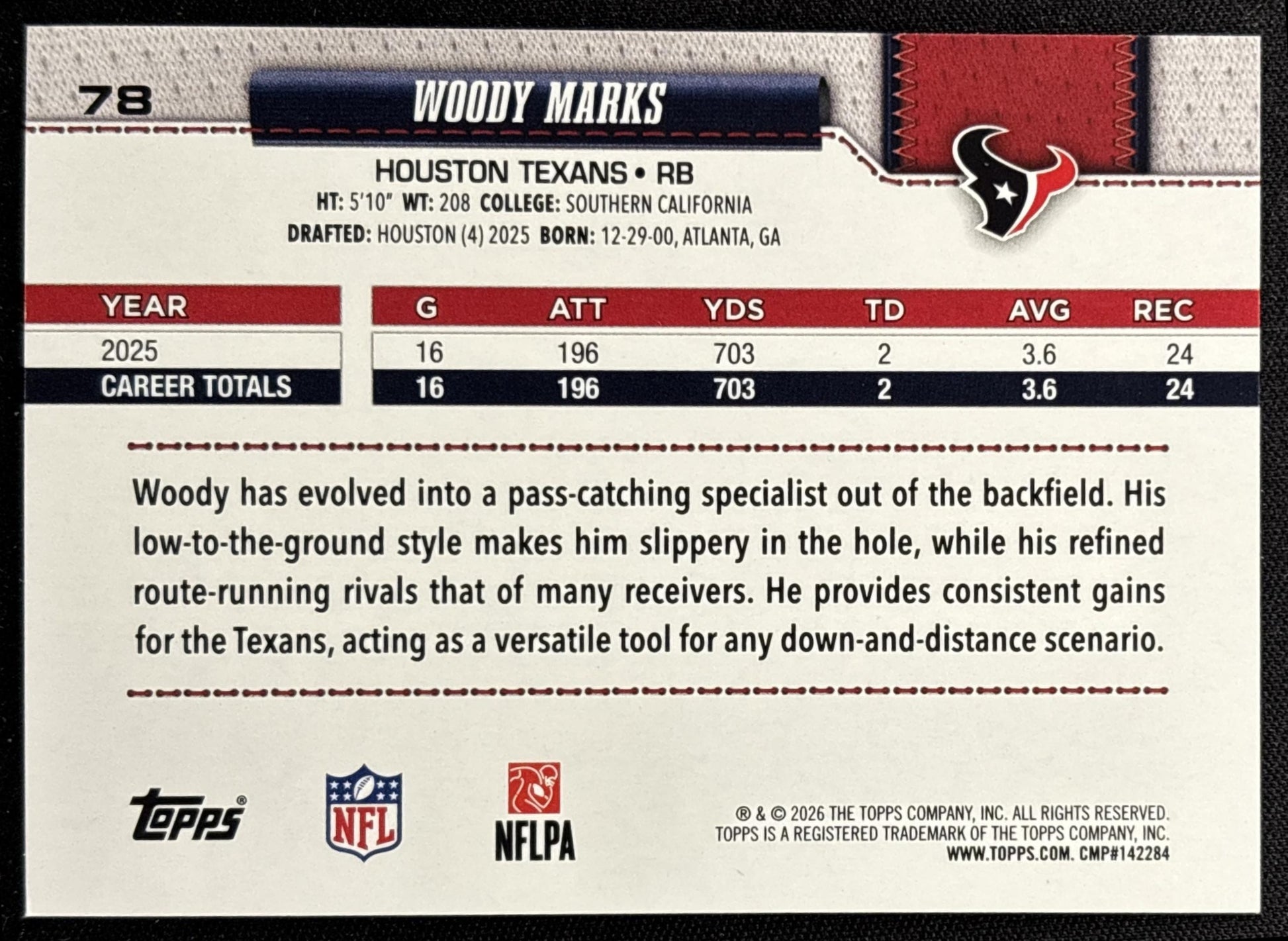 Woody Marks 2026 Topps Rainbow Foil Texans