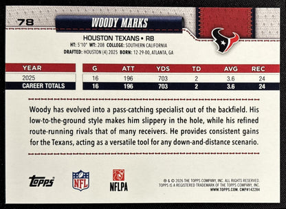 Woody Marks 2026 Topps Rainbow Foil Texans