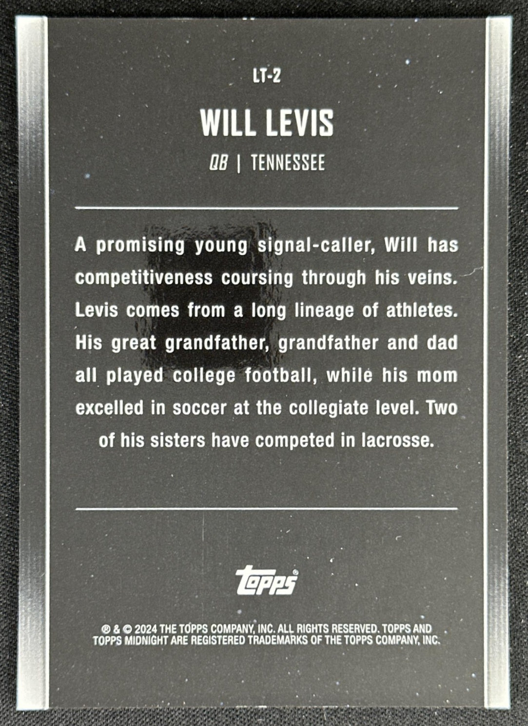 Will Levis 2024 Topps Midnight Lunar Tide Twilight /50 Titans