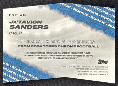 Ja'Tavion Sanders 2024 Topps Chrome First Year Fabric Panthers