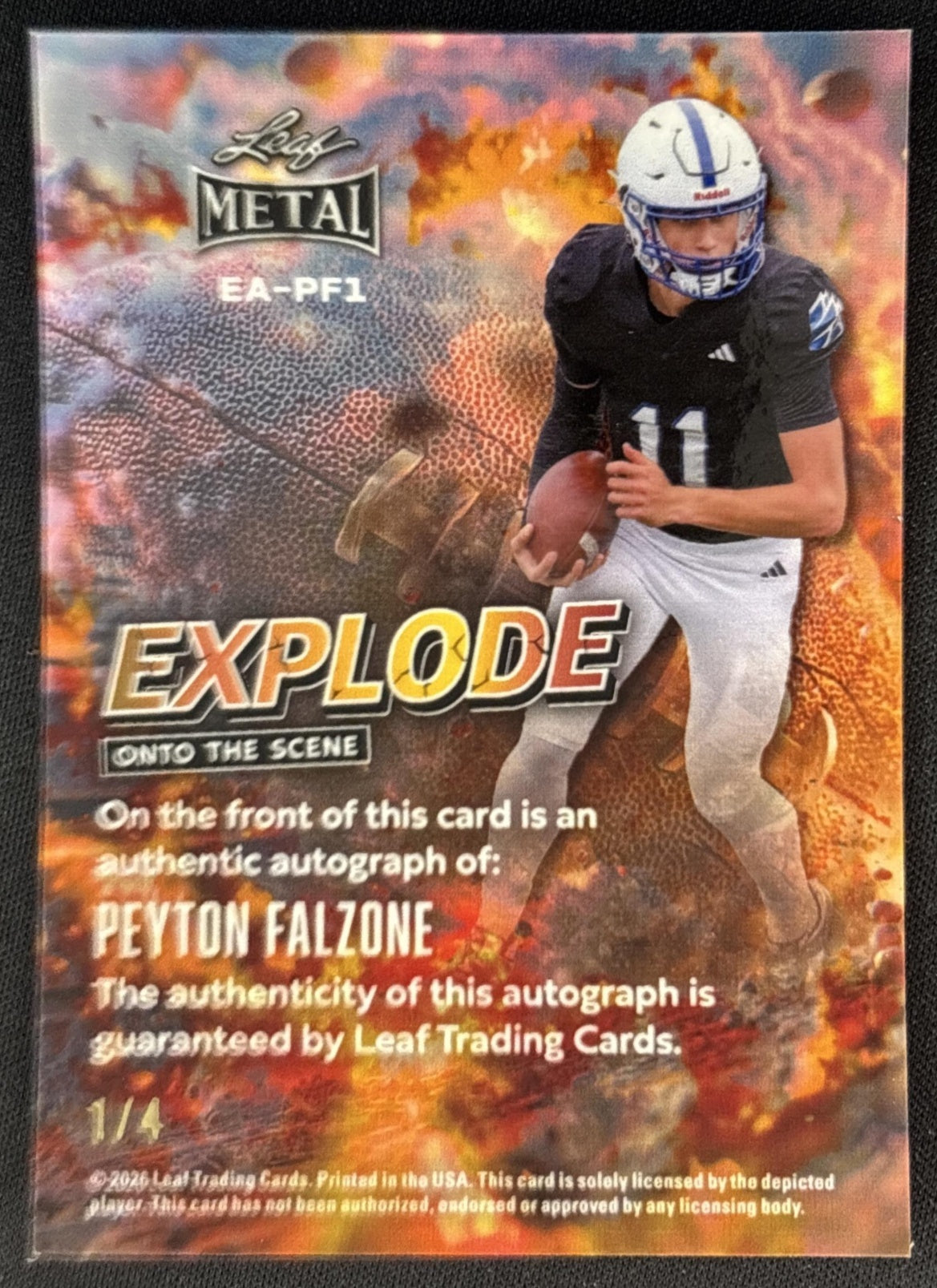 Peyton Falzone 2026 Leaf Metal Explode Onto The Scene Auto Prismatic Red /4 back
