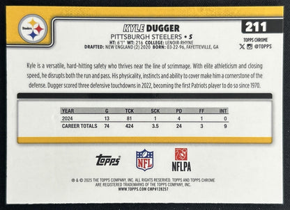 Kyle Dugger 2025 Topps Chrome Football Leather Green Refractor /99 Steelers back