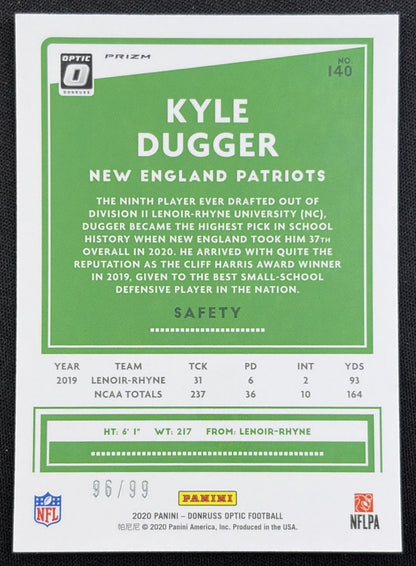 Kyle Dugger 2020 Panini Donruss Optic Red Prizm /99 Patriots