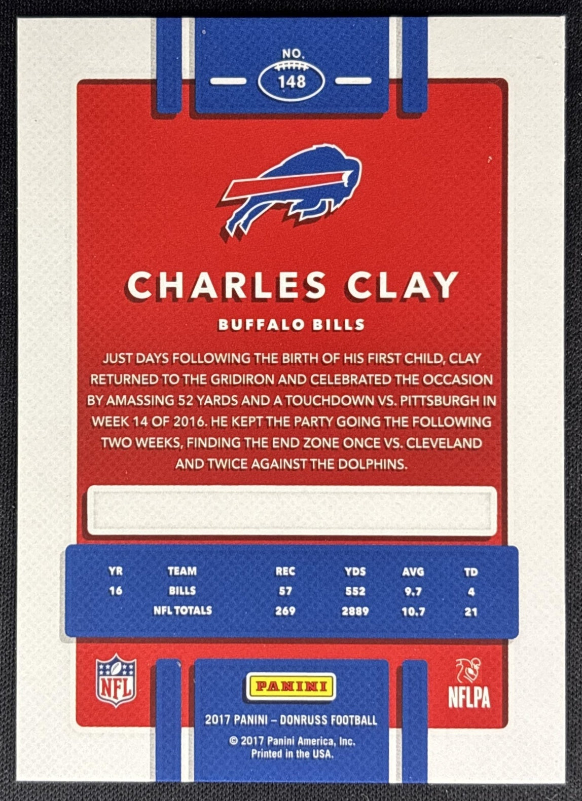Charles Clay 2017 Panini Donruss Press Proof Gold /50 Bills back