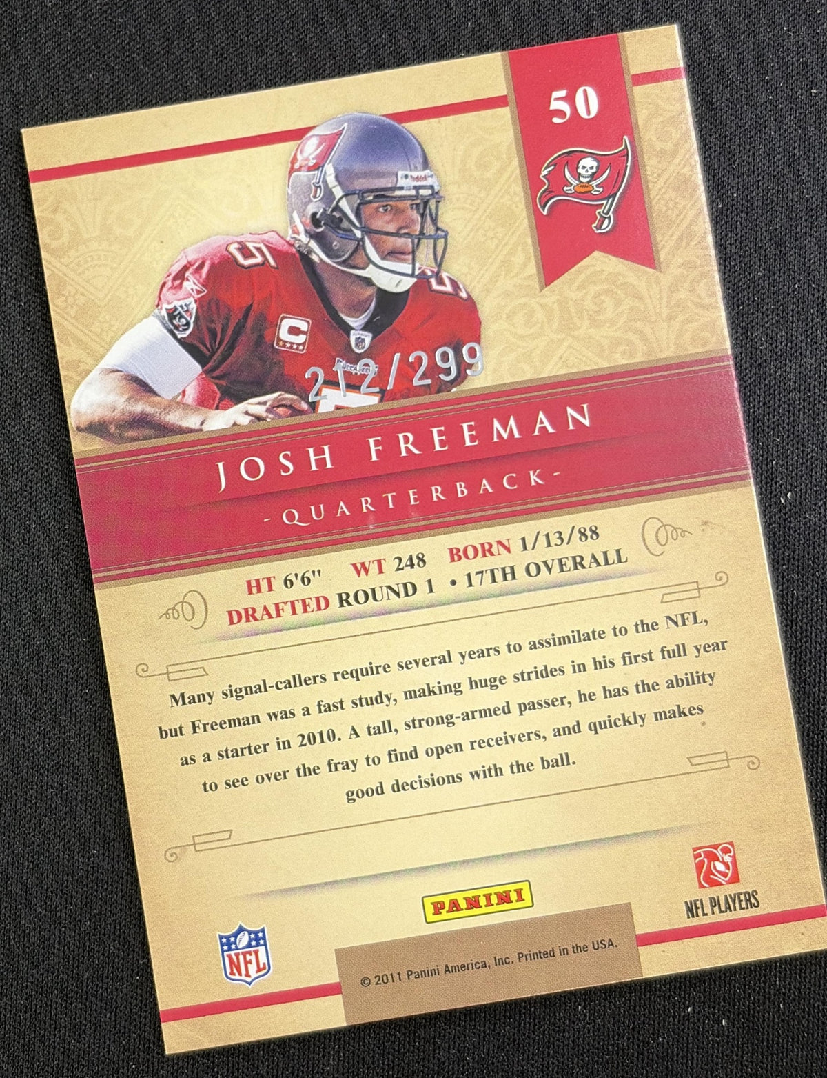 Josh Freeman 2011 Panini Gold Standard /299 Buccaneers - Back
