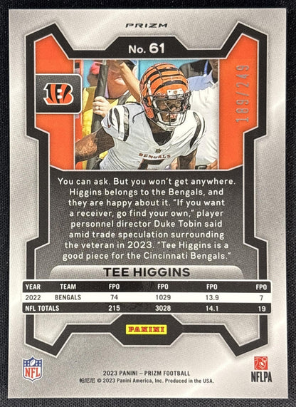 Tee Higgins 2023 Panini Prizm Orange /249 Bengals back