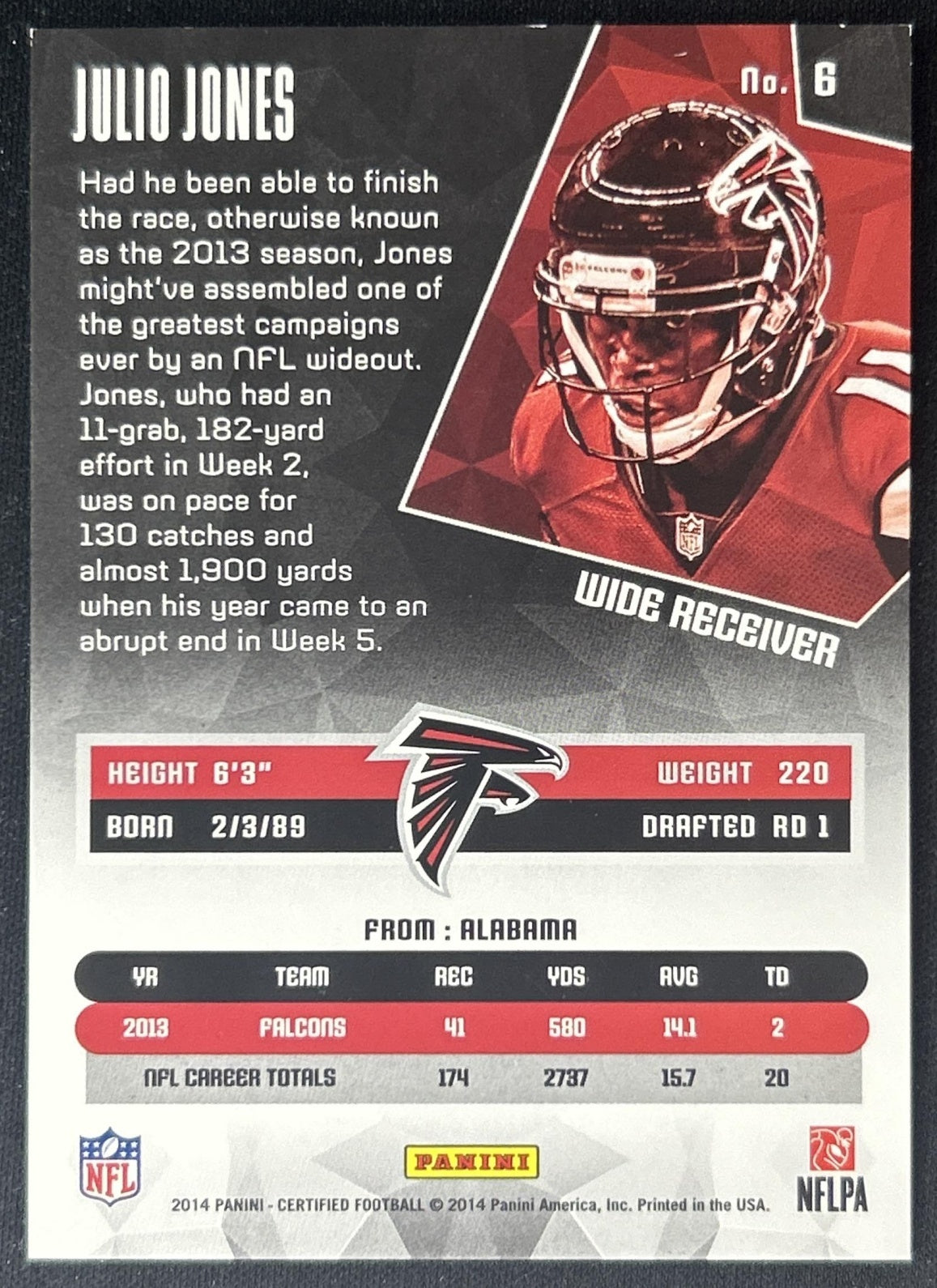 Julio Jones 2014 Panini Certified Blue /99 Falcons back