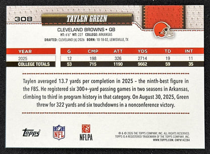 Taylen Green 2026 Topps Flagship Fanatics Foil Browns