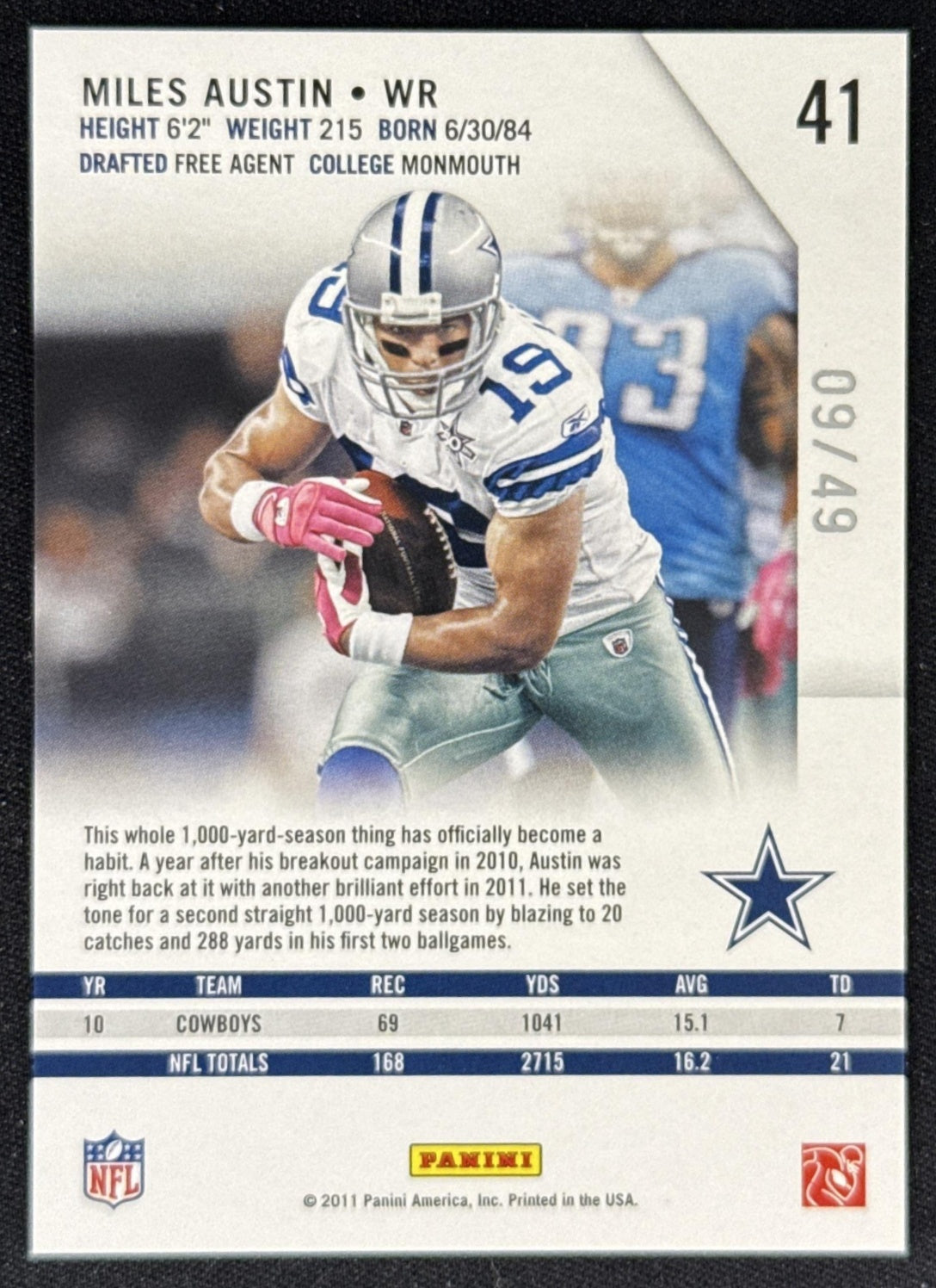 Miles Austin 2011 Panini Rookies & Stars Longevity Gold /49 Cowboys Sports Trading Card
