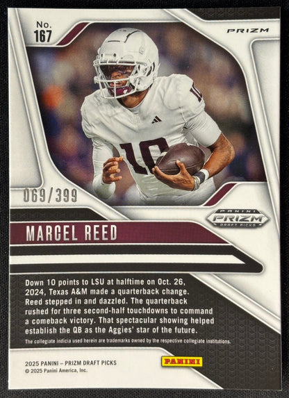 Marcel Reed 2025 Prizm Draft Picks Red /399 Aggies back | Wayne Collection