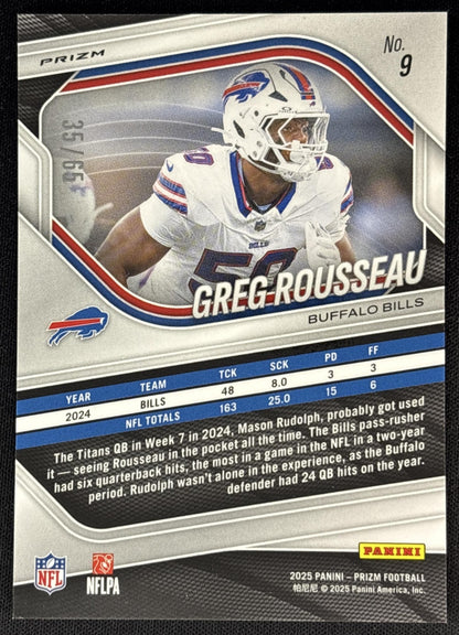 Greg Rousseau 2025 Panini Prizm Orange Wave /65 Bills