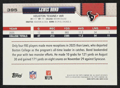 Lewis Bond 2026 Topps Rainbow Foil Texans