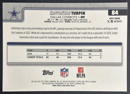 KaVontae Turpin 2025 Topps Chrome Green Refractor /99 Cowboys back