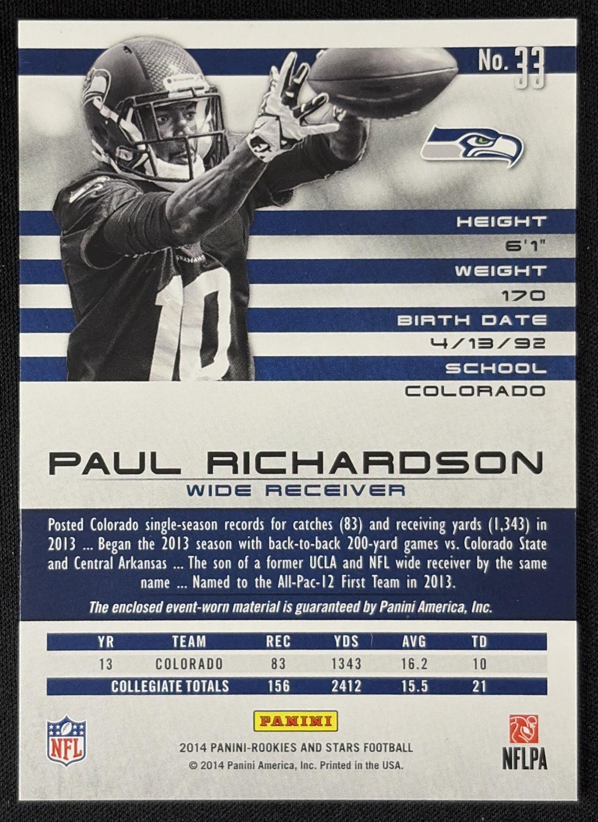 Paul Richardson 2014 Rookies and Stars Patch Rookie Seahawks
