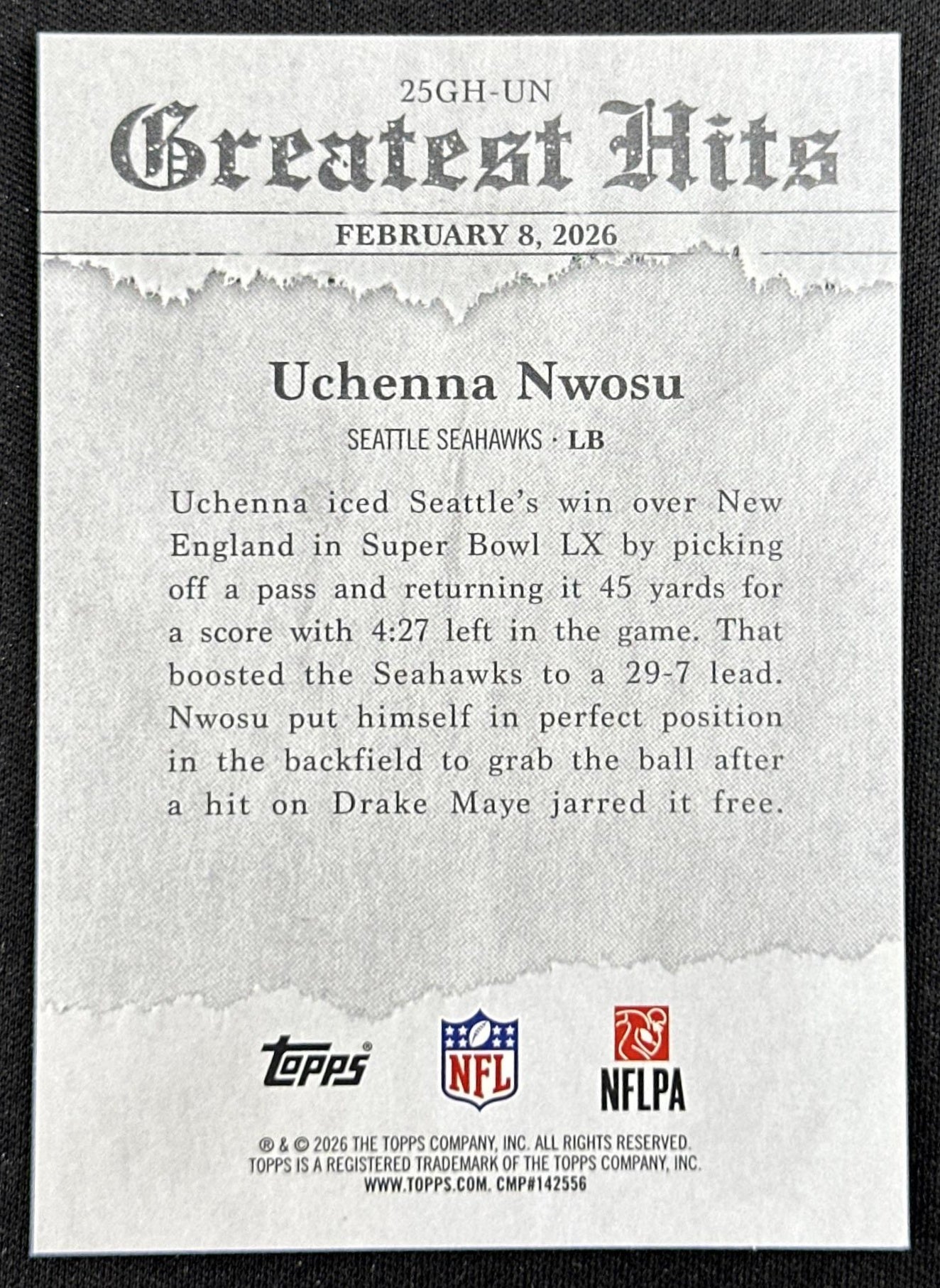 Uchenna Nwosu 2026 Topps Flagship 2025 Greatest Hits Seahawks