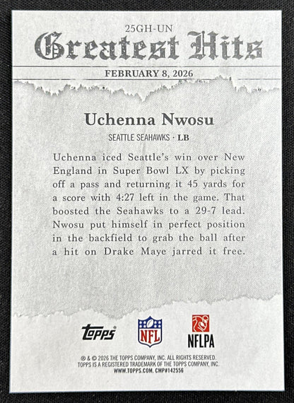 Uchenna Nwosu 2026 Topps Flagship 2025 Greatest Hits Seahawks