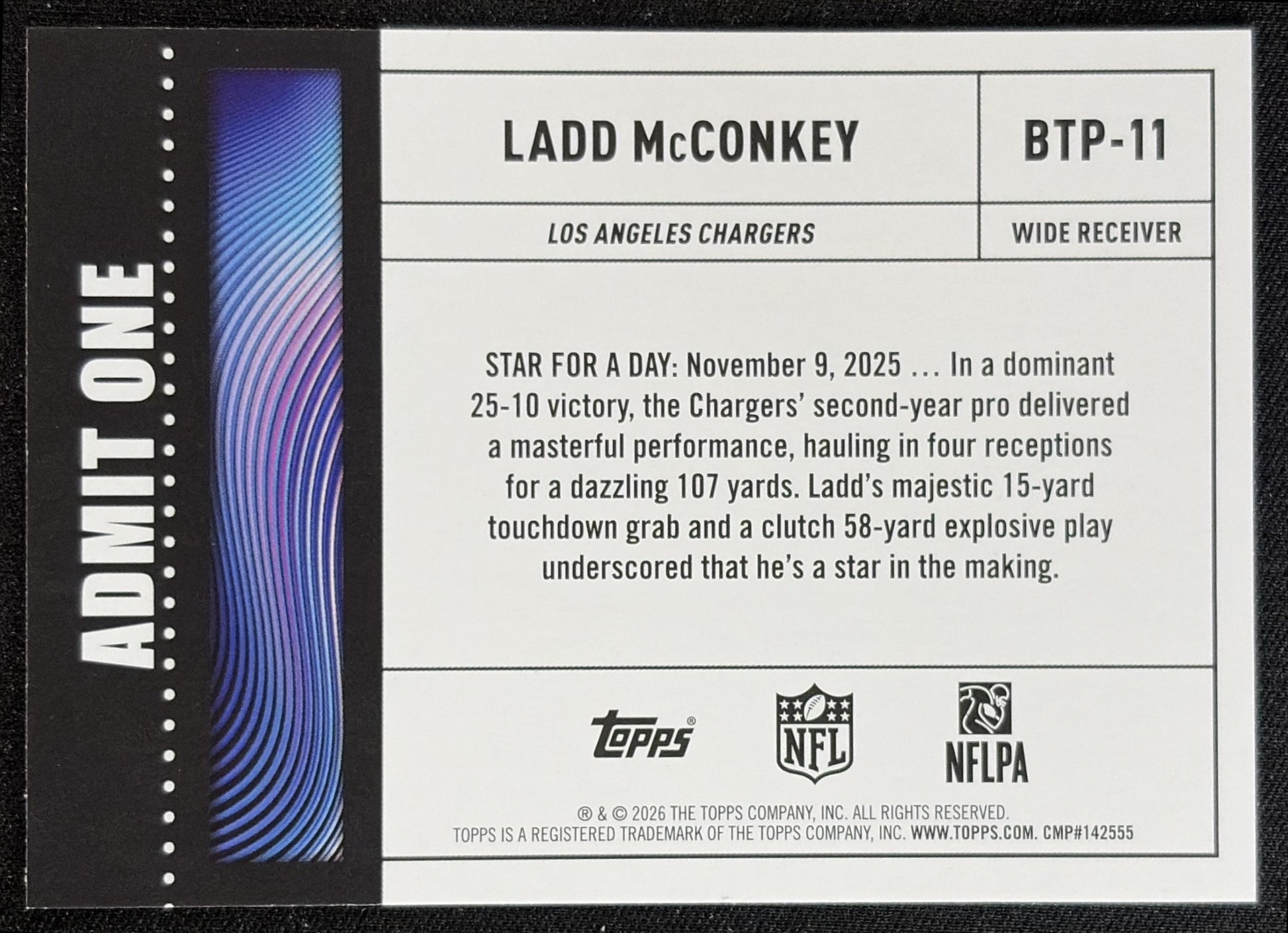 Ladd McConkey 2026 Topps Big Ticket Players Chargers back